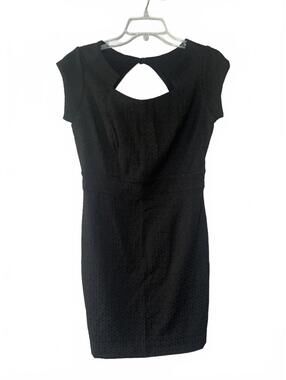 Rosa Modesto Black Cap Sleeve Sheath Dress with Keyhole Back